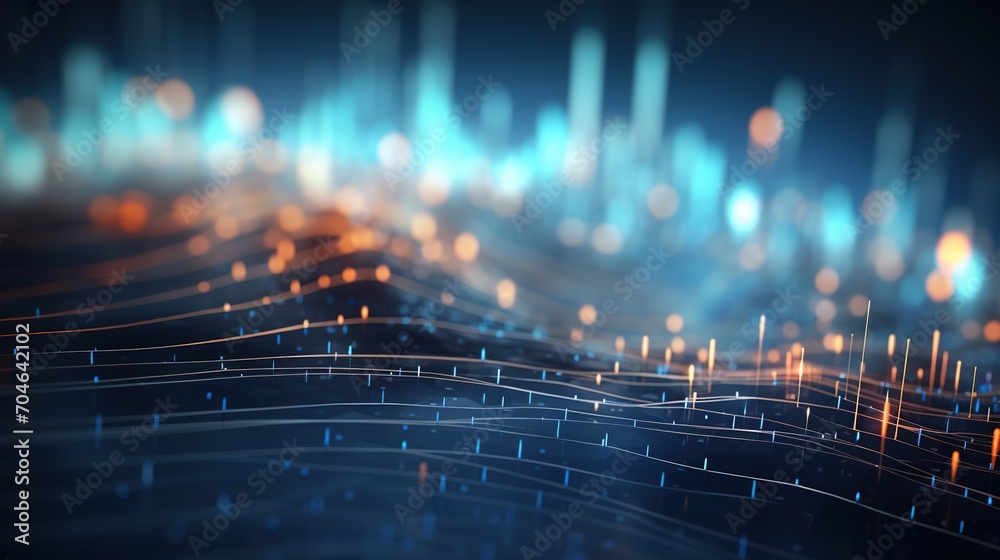 Poster dynamic abstract background of network technology with interconnecting lines and dots and vibrant bl