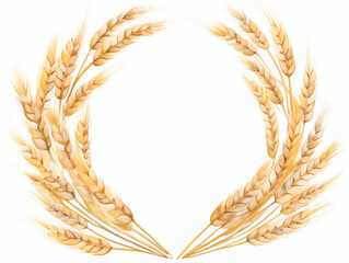 Dried wheat ears illustration. Watercolor wreath om white