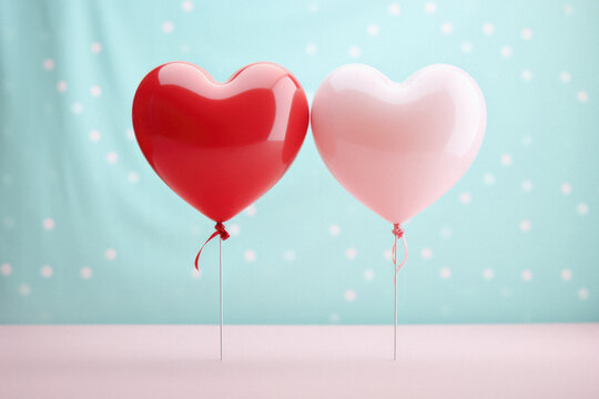 Two heart-shaped balloons on blue background. Valentines day concept. - Powered by Adobe