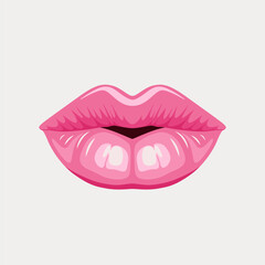Flat Vector Pink Female Lips Icon Closeup. Woman Lips Giving Kisses. Kiss, Love, Sexy and Beauty Concept. Modern Pop Art Cartoon Comic Style, Simple Design