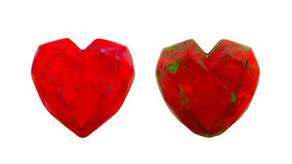 Red heart handmade decoration shape with clipping path over white background