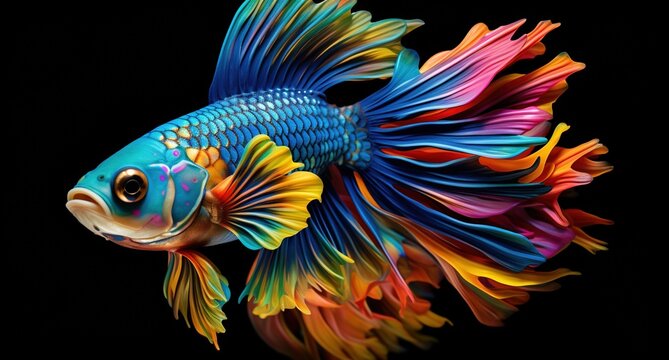 A vibrant and colorful digital painting of a Betta fish