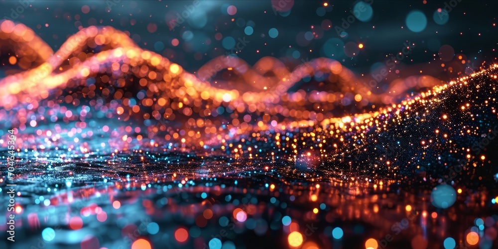 Aufkleber cityscape connections: the illuminated web of data transfer intertwining the urban streets on the in
