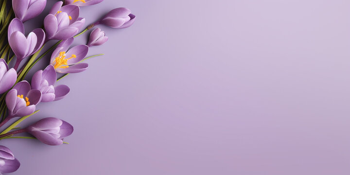 Crocus decorated on light purple background with space for text