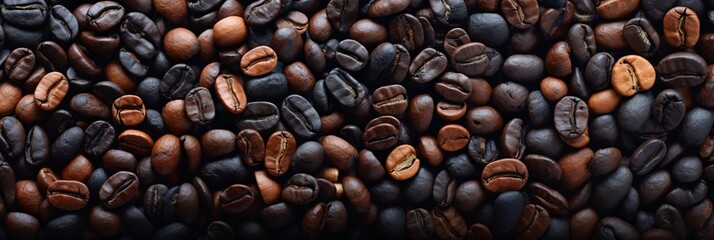 Premium roasted coffee beans on elegant black background   banner for coffee lovers and cafes