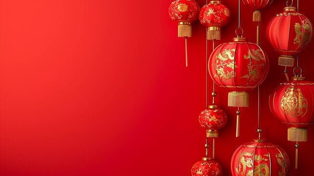 Chinese New Year background. Chinese lanterns on red background and copy space for text