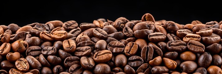 Premium roasted coffee beans on elegant black background, perfect for coffee lovers and trendy cafes