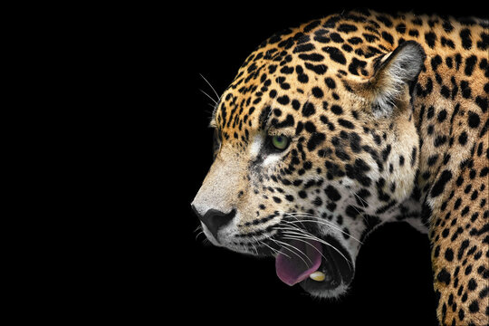 Head of a Leopard isolated on black in very high detail