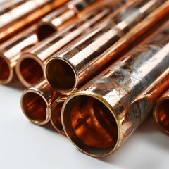 A stack of copper pipes close-up, ai generated