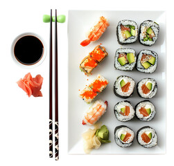 Served Sushi Set. Top View. Ai Generative