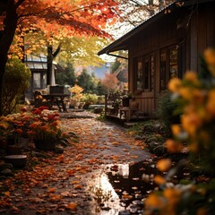 Fall foliage in a Japanese garden