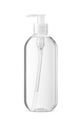 Pump bottle of transparent liquid soap isolated. Transparent PNG image.
