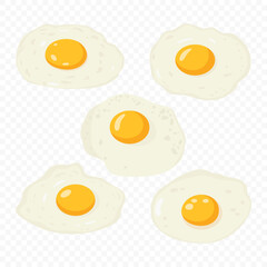 Vector Flat Fried Egg, Omelet Icon Set Isolated. Sunny Side Up, Healthy Breakfast, Protein Food, Diet Meal Concept. Design Template