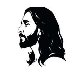 Jesus Christ silhouette, Son of God, vector illustration black on white background, printable, suitable for logo, sign, tattoo, laser cutting, sticker and other print on demand