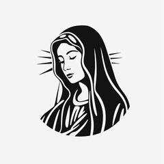 Our Lady Virgin Mary Mother of Jesus, Holy Mary, madonna, vector illustration, black on white background, printable, suitable for logo, sign, tattoo, laser cutting, sticker and other print on demand	
