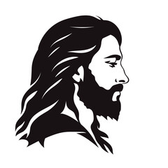 Jesus Christ silhouette, Son of God, vector illustration black on white background, printable, suitable for logo, sign, tattoo, laser cutting, sticker and other print on demand