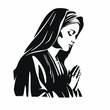 recommend clip art: Our Lady Virgin Mary Mother of Jesus, Holy Mary, madonna, vector illustration, black on white background, printable, suitable for logo, sign, tattoo, laser cutting, sticker and other print on demand	