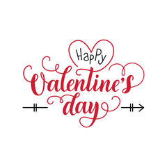 Happy Valentine's Day handwritten text. Hand lettering, modern brush ink calligraphy isolated on white background. Vector illustration. Concept for greeting card, typography, poster, print