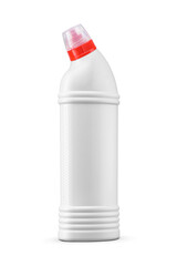 Toilet bowl cleaner bottle with red cap isolated. Transparent PNG image.