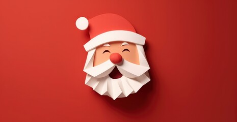 happy Santa Claus face made of cardboard on a red background