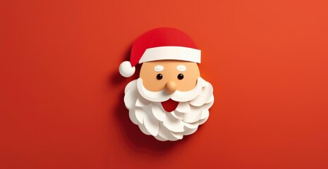 happy Santa Claus face made of cardboard on a red background