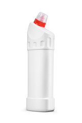 Toilet bowl cleaner bottle with red cap isolated. Transparent PNG image.