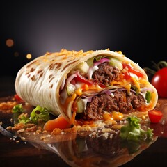 Realistic representation of a wrap with meat and vegetables, ai generated