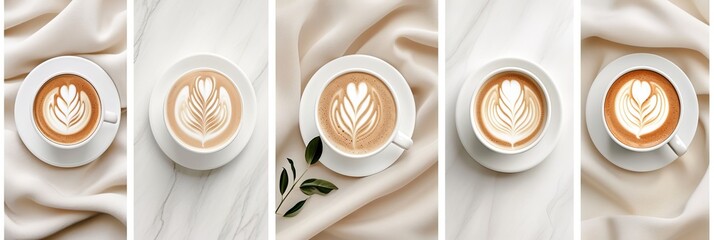 Vibrant and illuminated collage of coffee shop products, divided with white vertical lines - Powered by Adobe