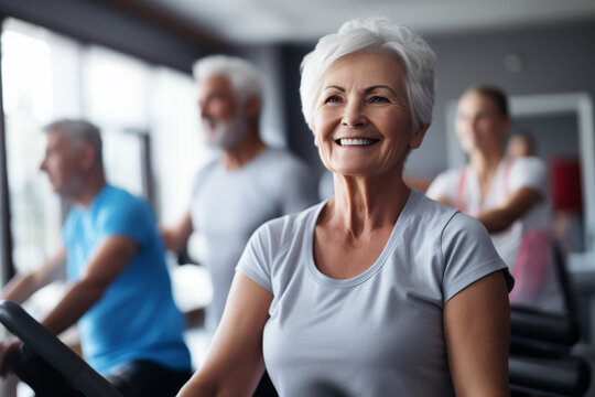 Senior people exercising in gym.Minimal sport concept.Generative Ai