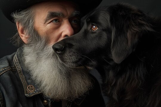 studio lighting portrait fashion 3/4 rule of thirds bearded man with malamut dog headshot high detail