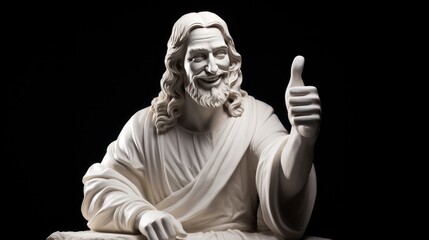 happy jesus winking thumbs up and pointing, statue, mene - obrazy, fototapety, plakaty