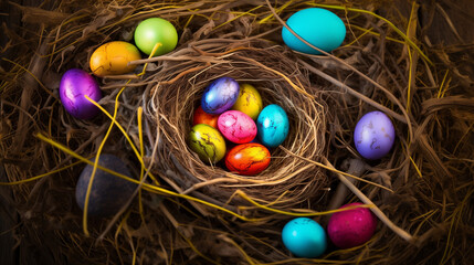 Fototapeta na wymiar Easter egg nest scavenger hunt