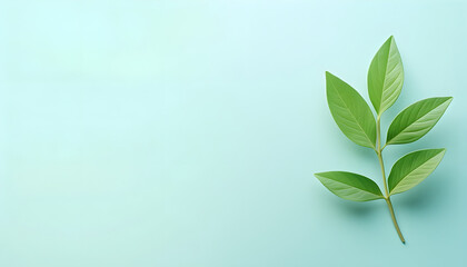 Fototapeta na wymiar green plant on blue pastel background