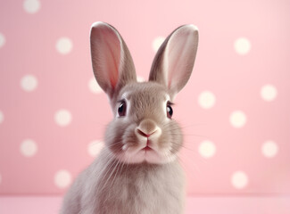 Cute bunny isolated on a pink background with white dots