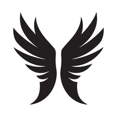 A black silhouette Angel or bird wing flat black icon Clipart on a white Background, Simple and Clean design, simplistic - obrazy, fototapety, plakaty