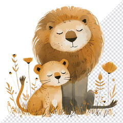 Funny lion cute animal illustration watercolor style
