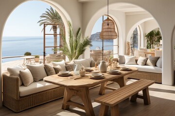Modern Mediterranean Dining Room With Ocean View
