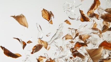  a bunch of leaves that are falling off of a piece of glass that is falling off of a piece of glass.