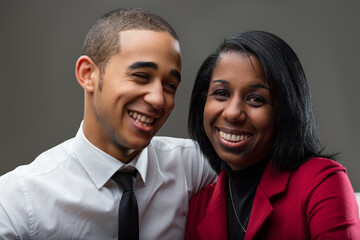 Hearty laughter meets gentle smile, joy shared