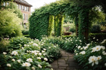 Obraz premium A Serene Symphony of Dancing Petals, A Mesmerizing Landscape Bursting With Billowing White Blossoms