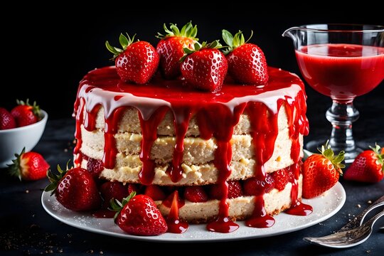 Frischer Erdbeertorte mit So&szlig;e - KI generiert