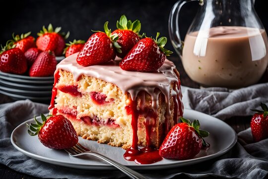 Frischer Erdbeertorte mit So&szlig;e - KI generiert
