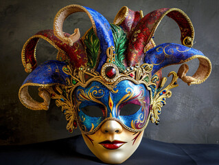 Mardi Gras carnival mask on a gray background.