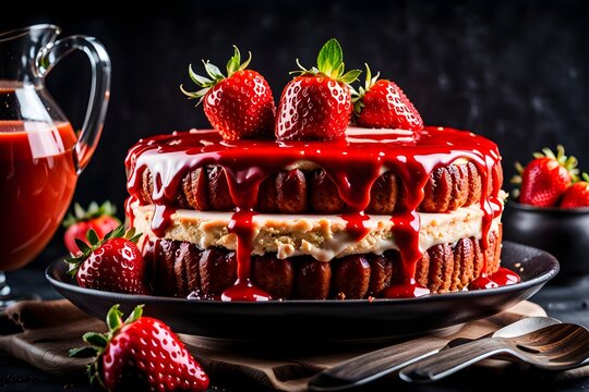 Frischer Erdbeertorte mit So&szlig;e - KI generiert