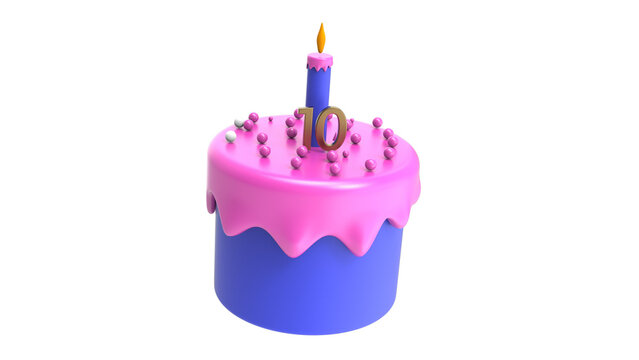 3d render Happy birthday party cake with candles isolated illustration