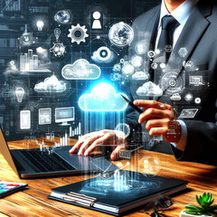 Digital data processing in the virtual cloud abstract background, generative ai