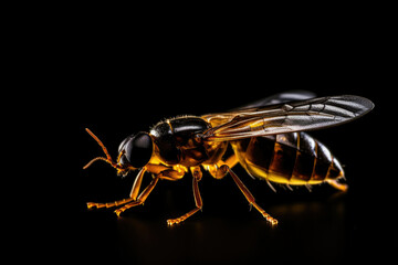 Fototapeta premium Wild yellow isolated wasp closeup fly animal insect black detail nature macro bug