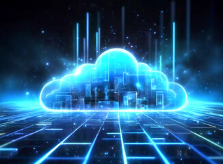 Digital data processing in the virtual cloud abstract background, generative ai