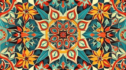 Fototapeta premium a picture of a colorful flower pattern on a white background with red, yellow, blue, and green colors.