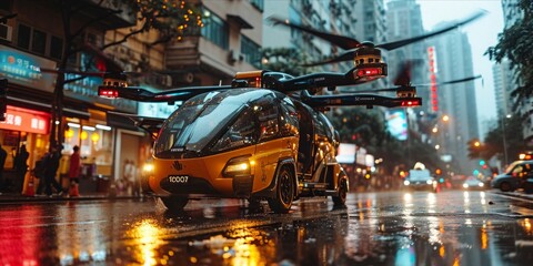 Urban Air Mobility Revolution: Navigating the Digital Frontier with Efficient and Sustainable Integration of Flying Taxis - obrazy, fototapety, plakaty